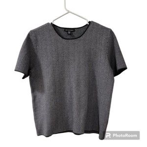 Saks Fifth Avenue Womens Gray Herringbone Viscose Blend Short Sleeve Top Sz LG